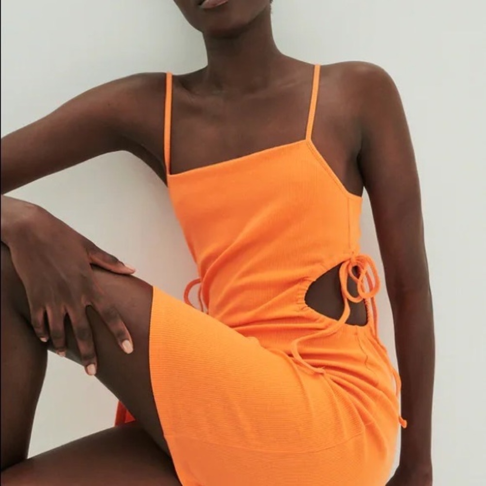 Zara Orange Ribbed Dress with Side Cut Outs